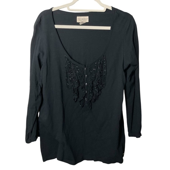 Denim & Supply Ralph Lauren Tops - Denim & Supply Ralph Lauren Black Scoop Neck 3/4 Sleeve Embellished Blouse